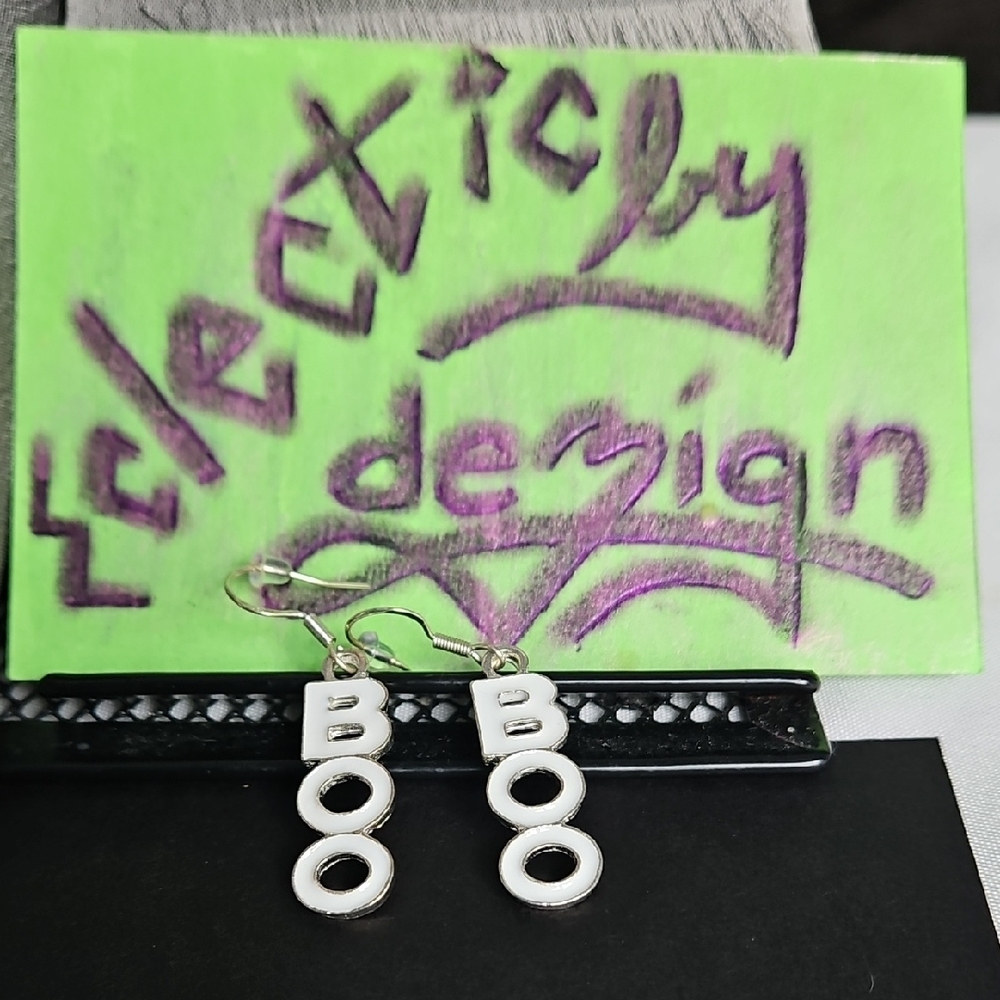 Halloween 365 White 'BOO' Dangle Earrings